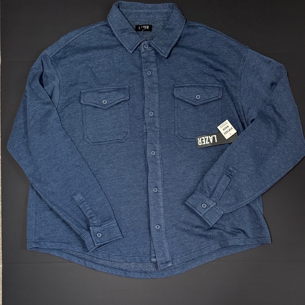 Lazer Men's Blue Button-Up Chest Pocket Shirt